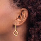 14K with Rhodium Polished CZ Square Dangle Earrings
