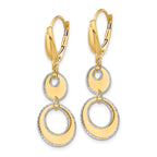 14K Two-tone Polished and Dia-cut Circles Dangle Leverback Earring