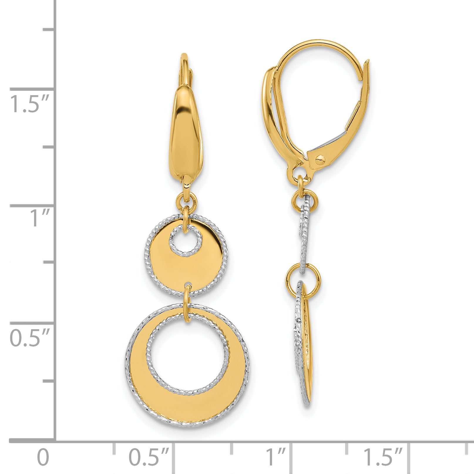 14K Two-tone Polished and Dia-cut Circles Dangle Leverback Earring