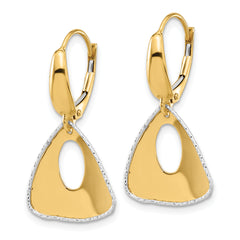 14K Two-tone Pol and Dia-cut Triangle Dangle Leverback Earrings