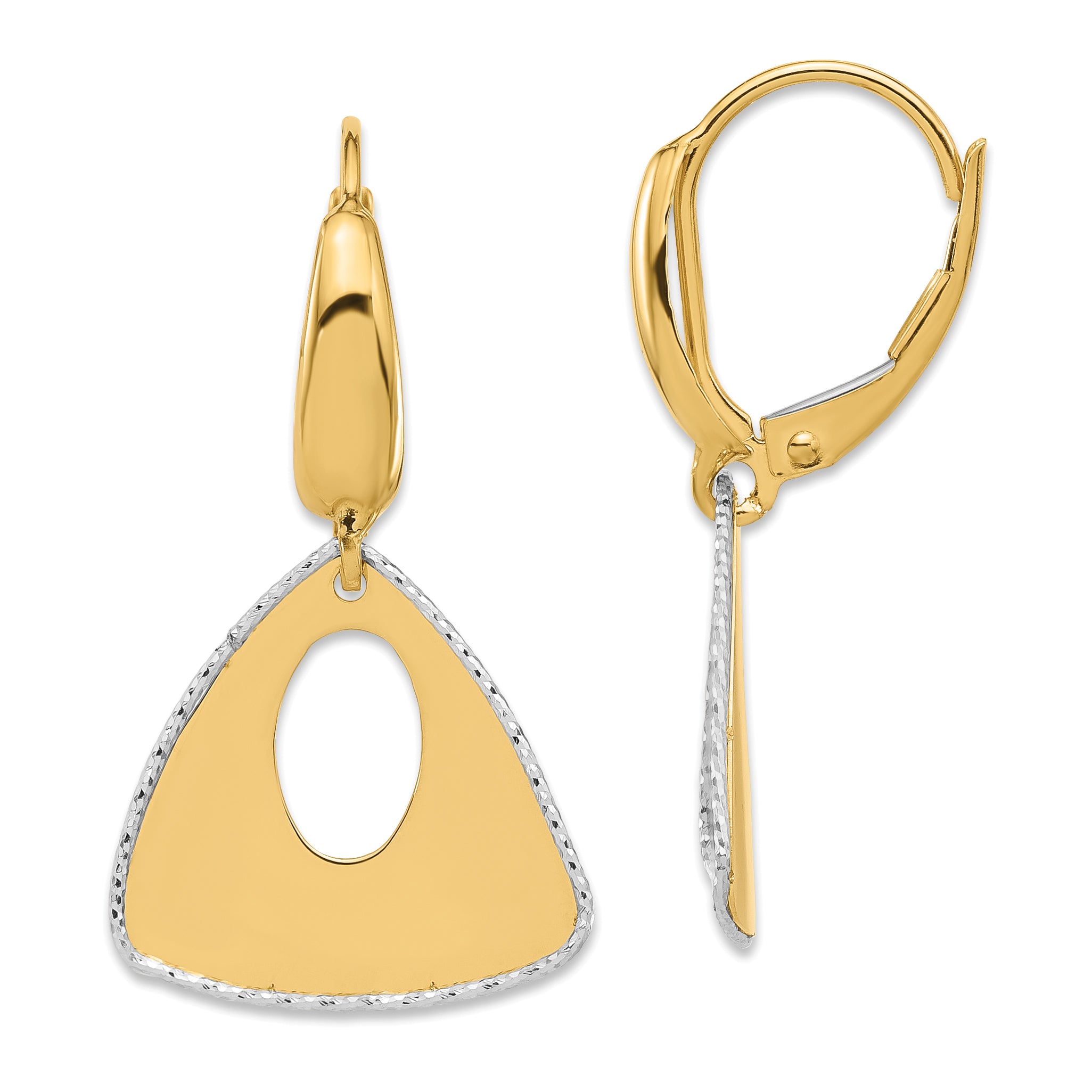 14K Two-tone Pol and Dia-cut Triangle Dangle Leverback Earrings Main image