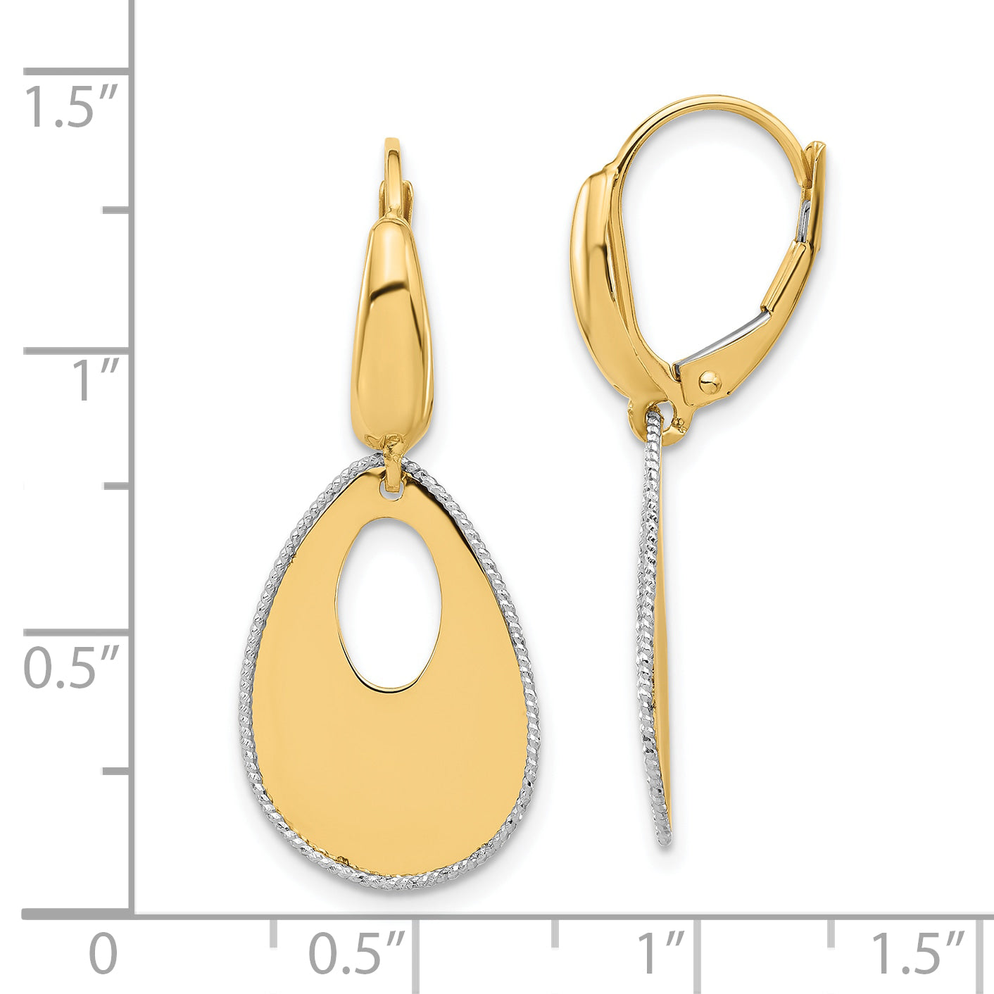 14K Two-tone Polished/Dia-cut Teardrop Dangle Leverback Earrings