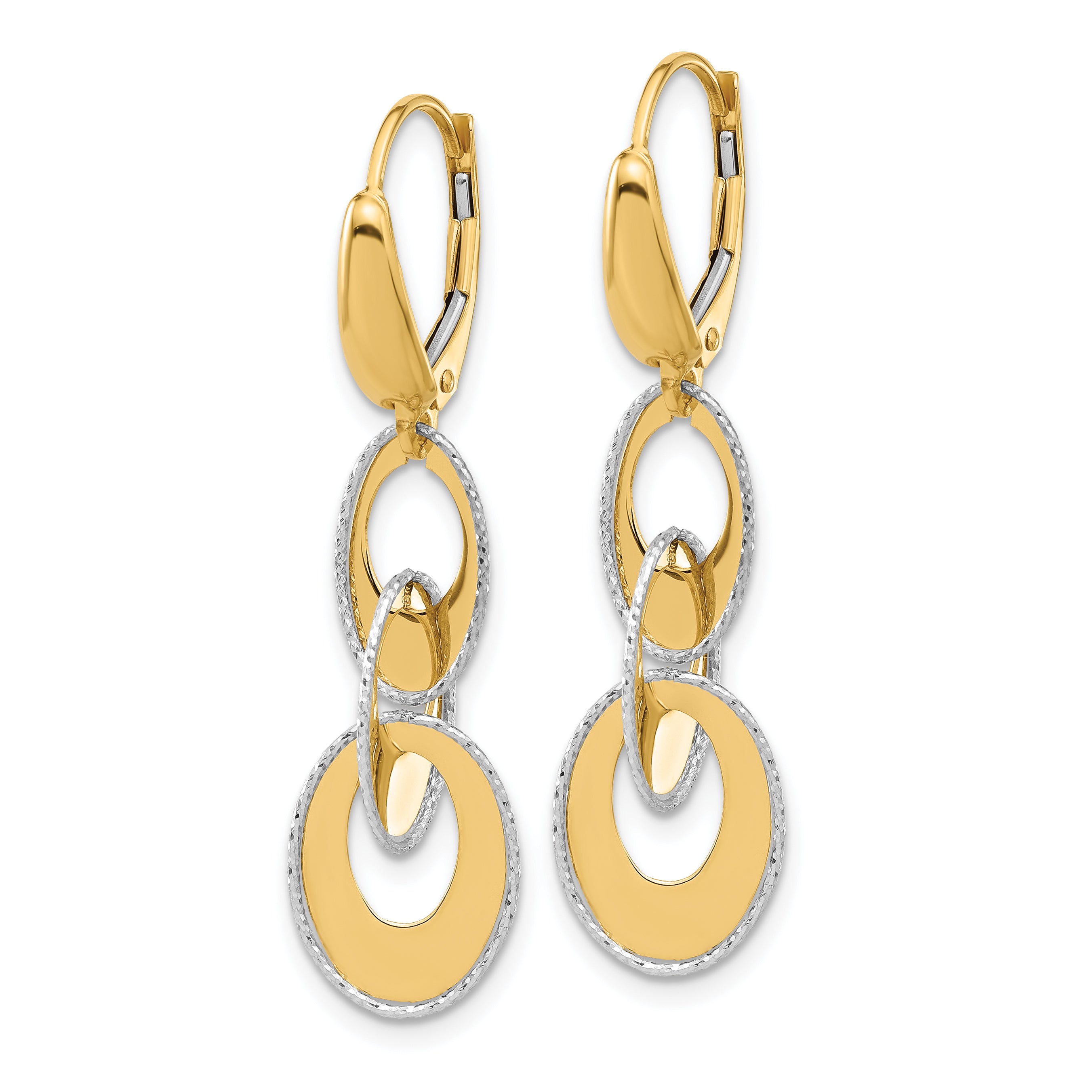 14K Two-tone Polished and Dia-cut Ovals Dangle Leverback Earrings Secondary image