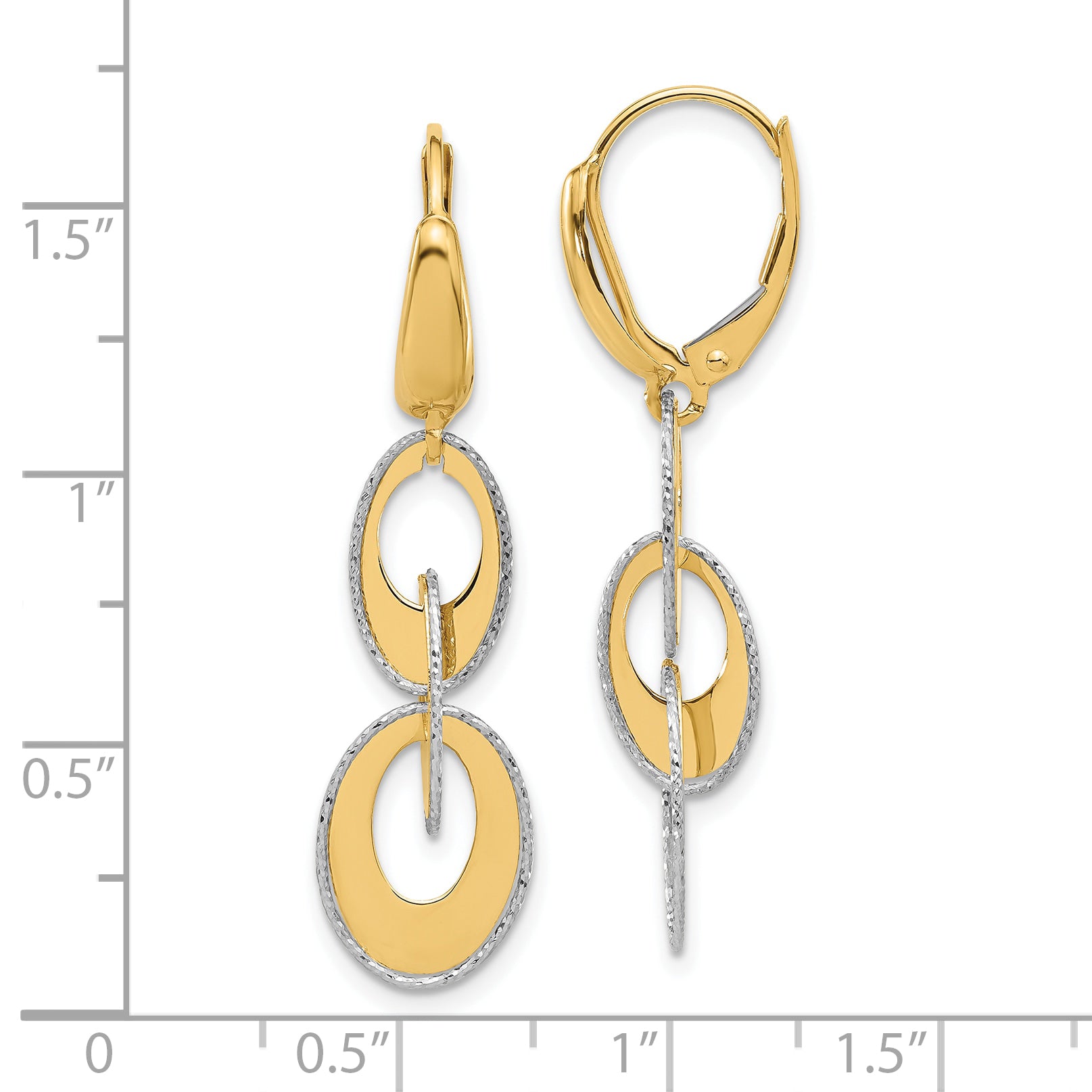 14K Two-tone Polished and Dia-cut Ovals Dangle Leverback Earrings