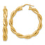 14K Polished and Textured Twisted Round Hoop Earrings