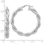 14K White Gold Polished and Textured Twisted Round Hoop Earrings