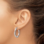 14K White Gold Polished and Brushed Twisted Hoop Earrings