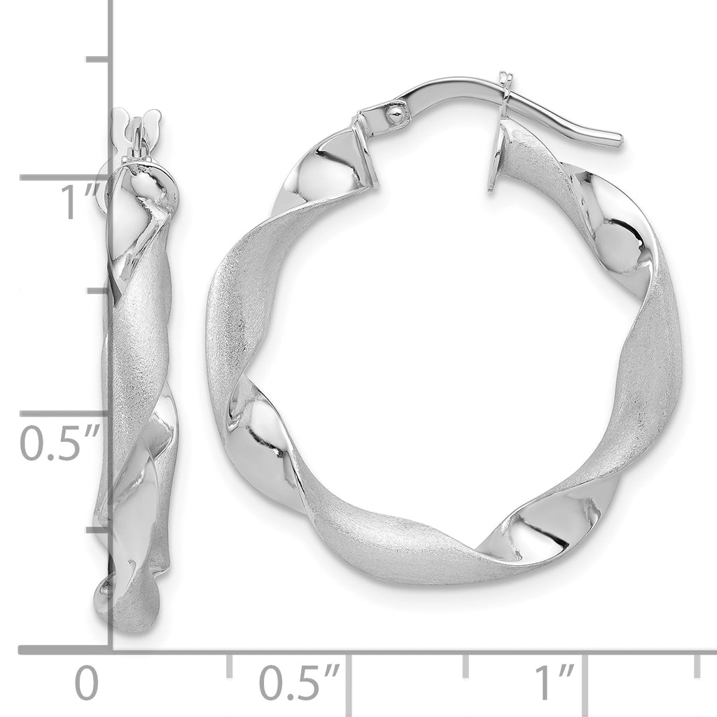 14K White Gold Polished and Brushed Twisted Hoop Earrings