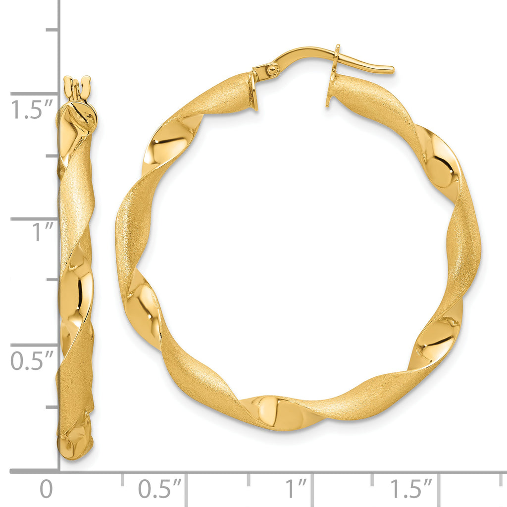 14K Polished and Brushed Twisted Hoop Earrings