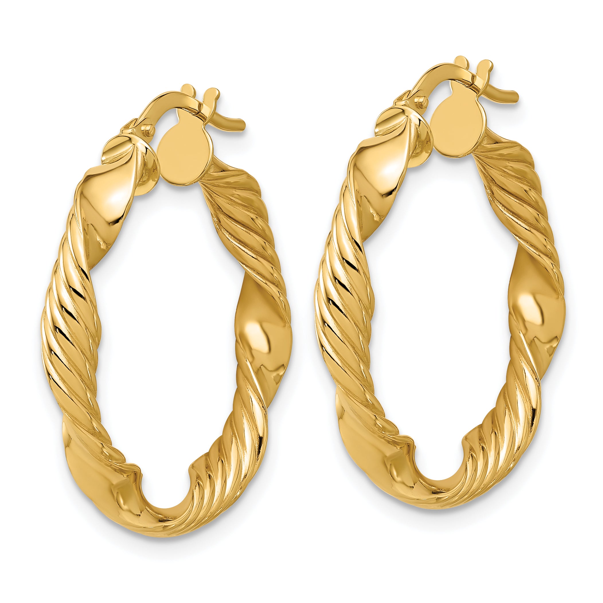 14K Polished and Textured Round Hoop Earrings Secondary image