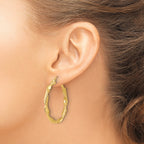 14K Polished and Textured Round Hoops