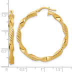 14K Polished and Textured Round Hoops