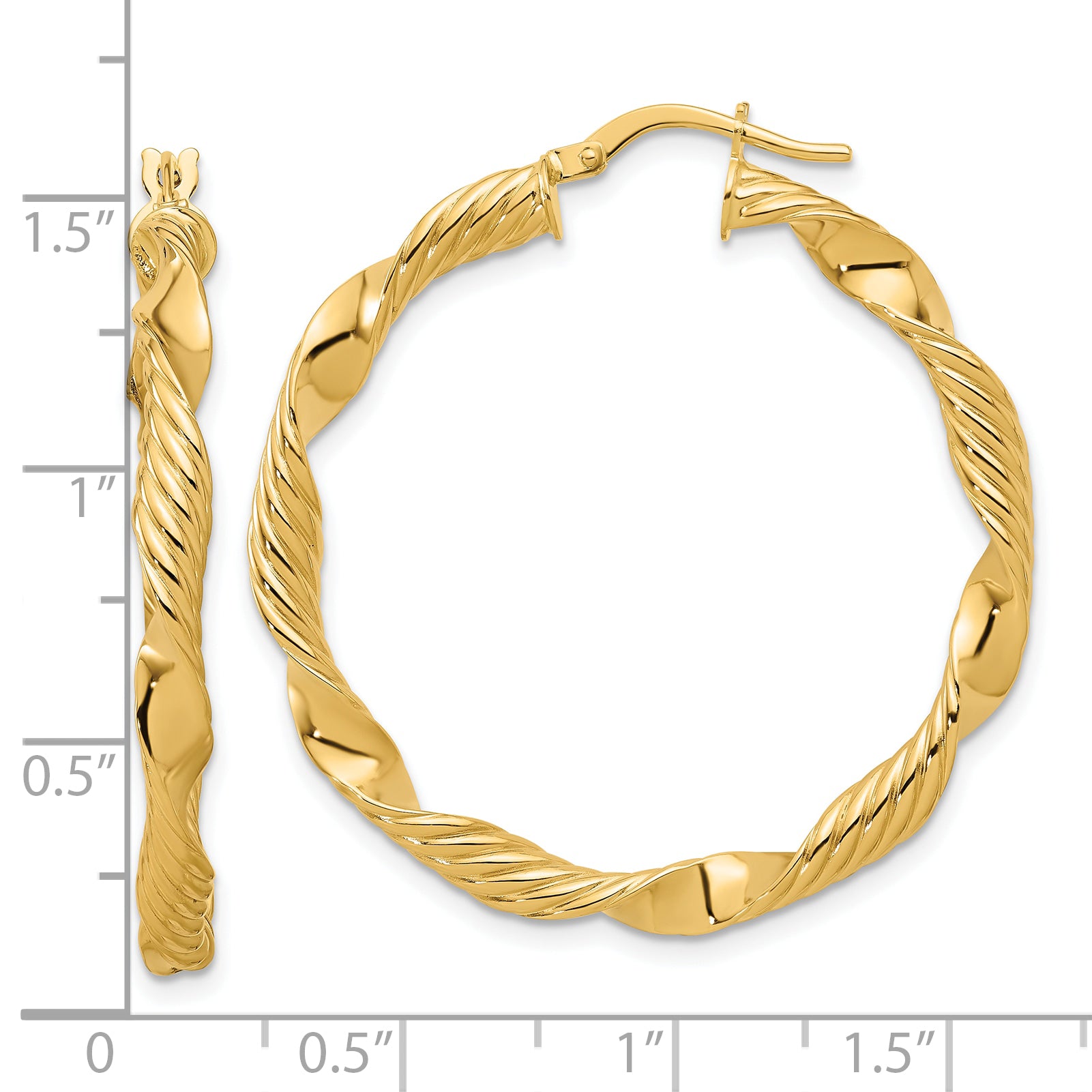 14K Polished and Textured Round Hoops