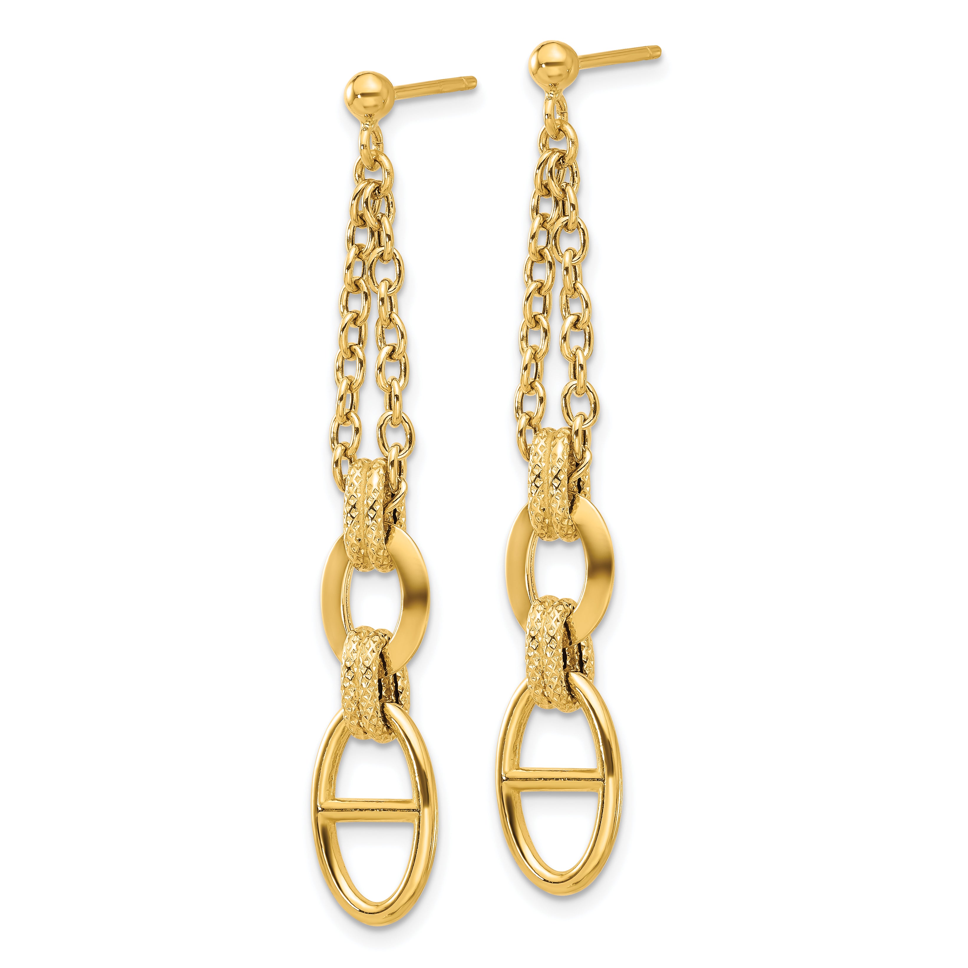 14K Polished and Textured Dangle Post Earrings