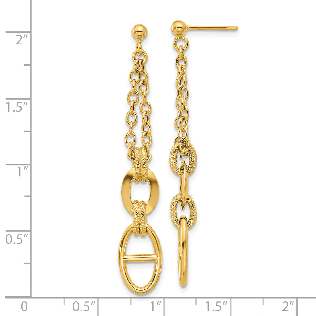 14K Polished and Textured Dangle Post Earrings