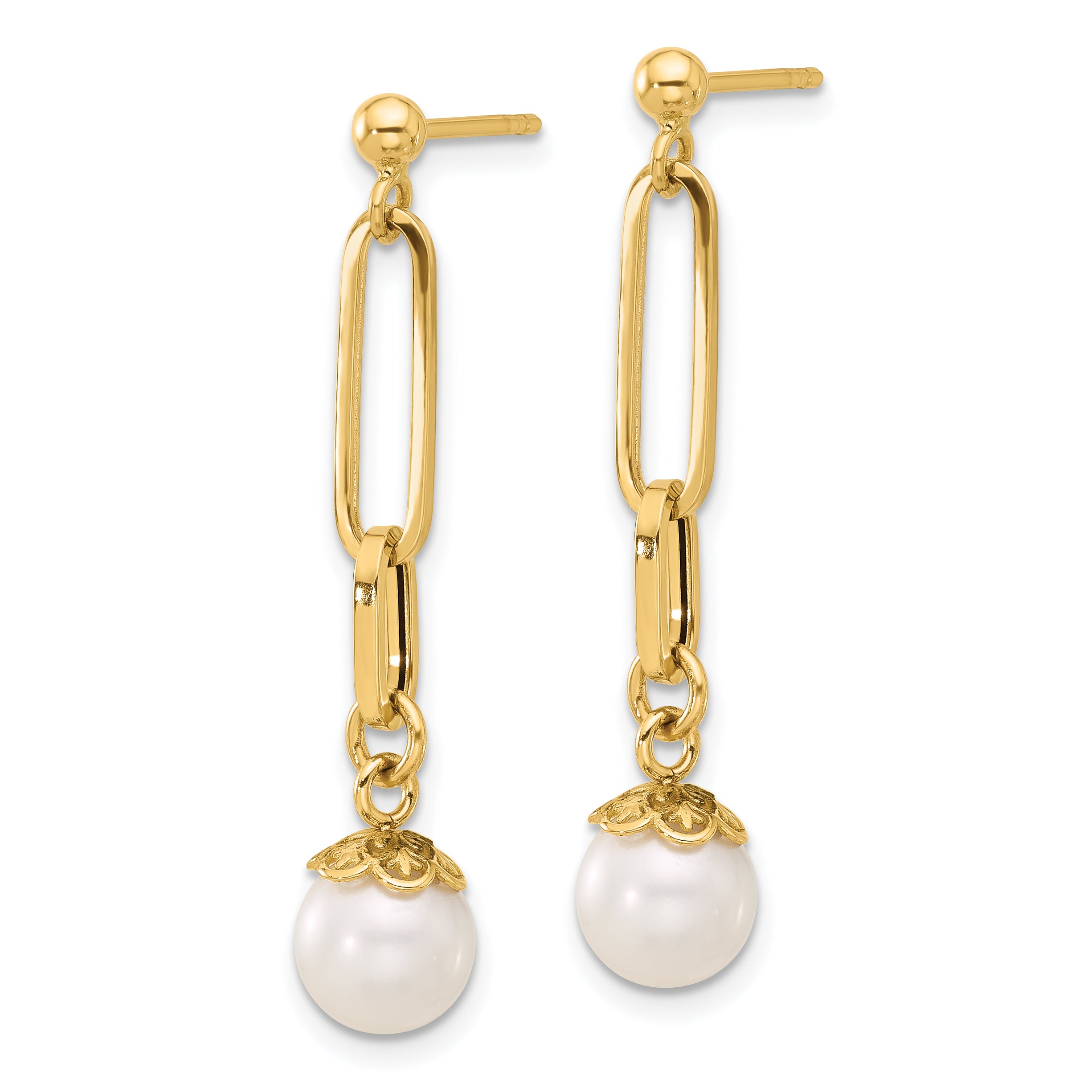 14K Polished Freshwater Cultured Pearl Post Dangle Earrings Secondary image