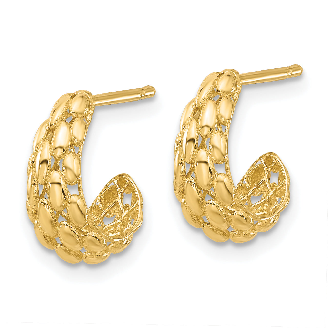 14K Polished and Textured J-Hoop Post Earrings Secondary image