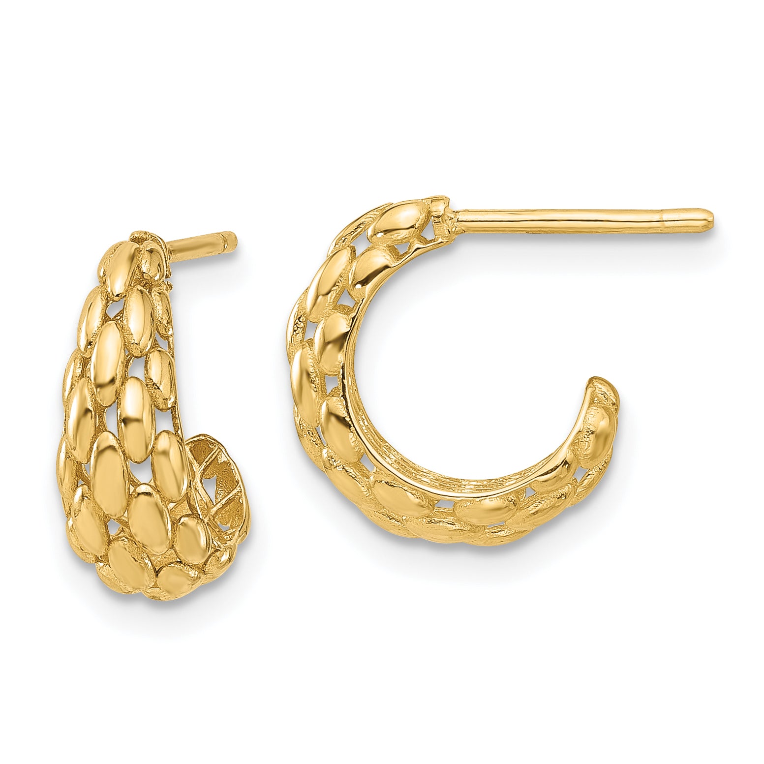 14K Polished and Textured J-Hoop Post Earrings Main image