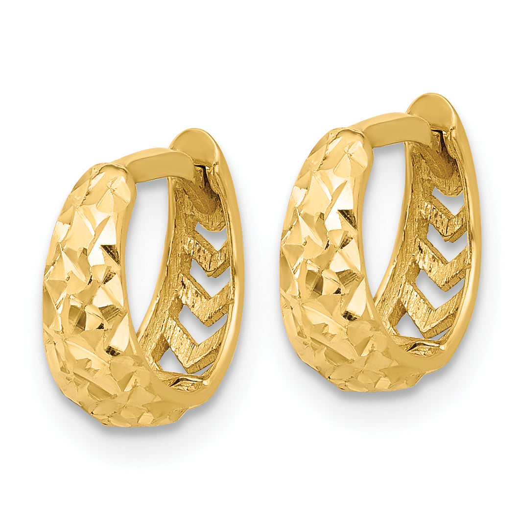 14K Polished and Diamond-cut Huggie Hoop Earrings Secondary image