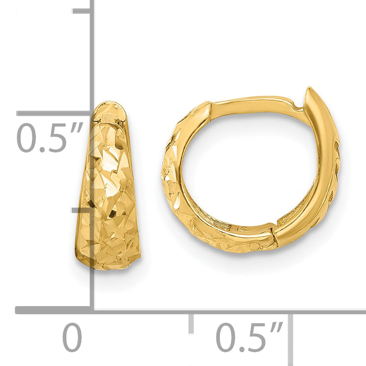 14K Polished and Diamond-cut Huggie Hoop Earrings