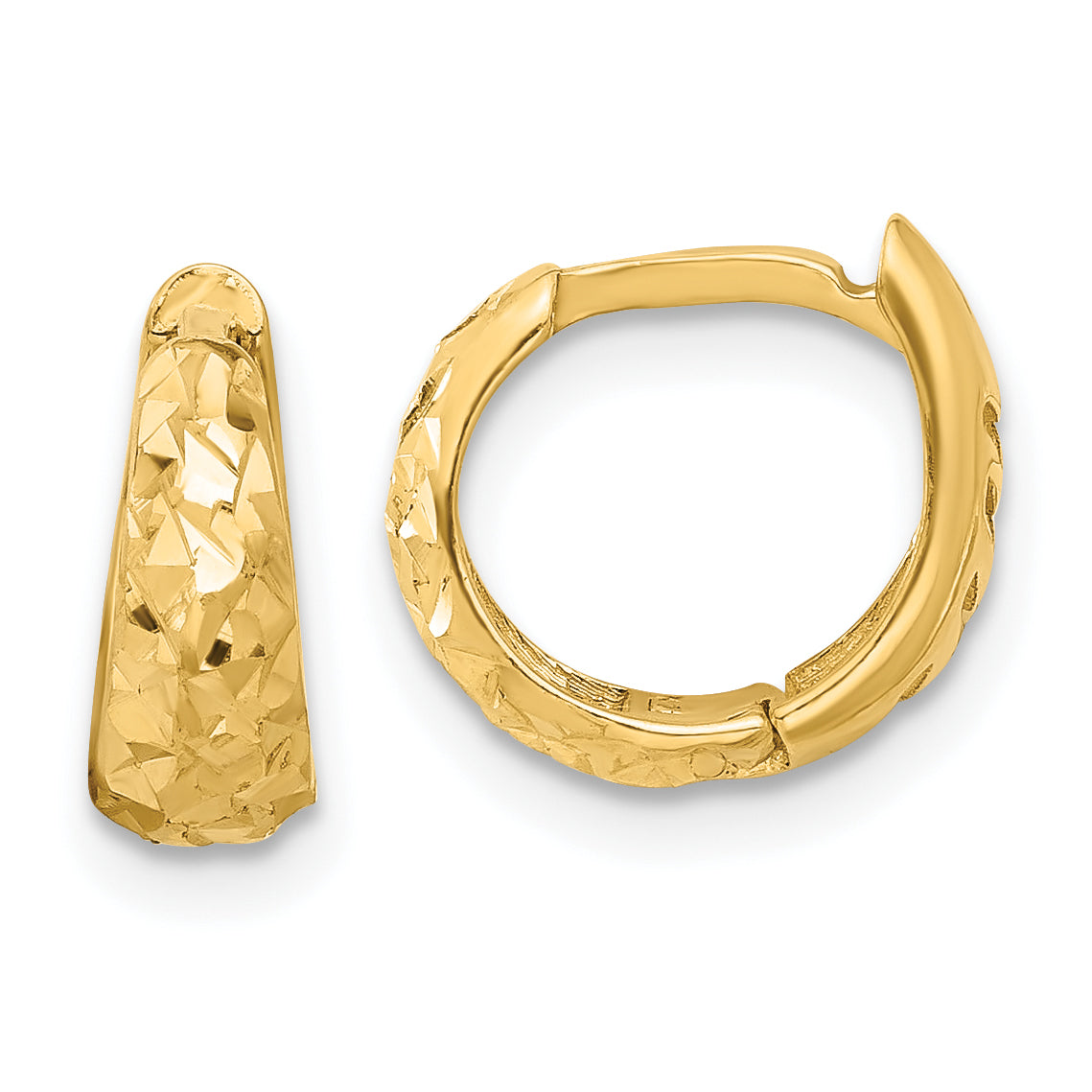 14K Polished and Diamond-cut Huggie Hoop Earrings Main image