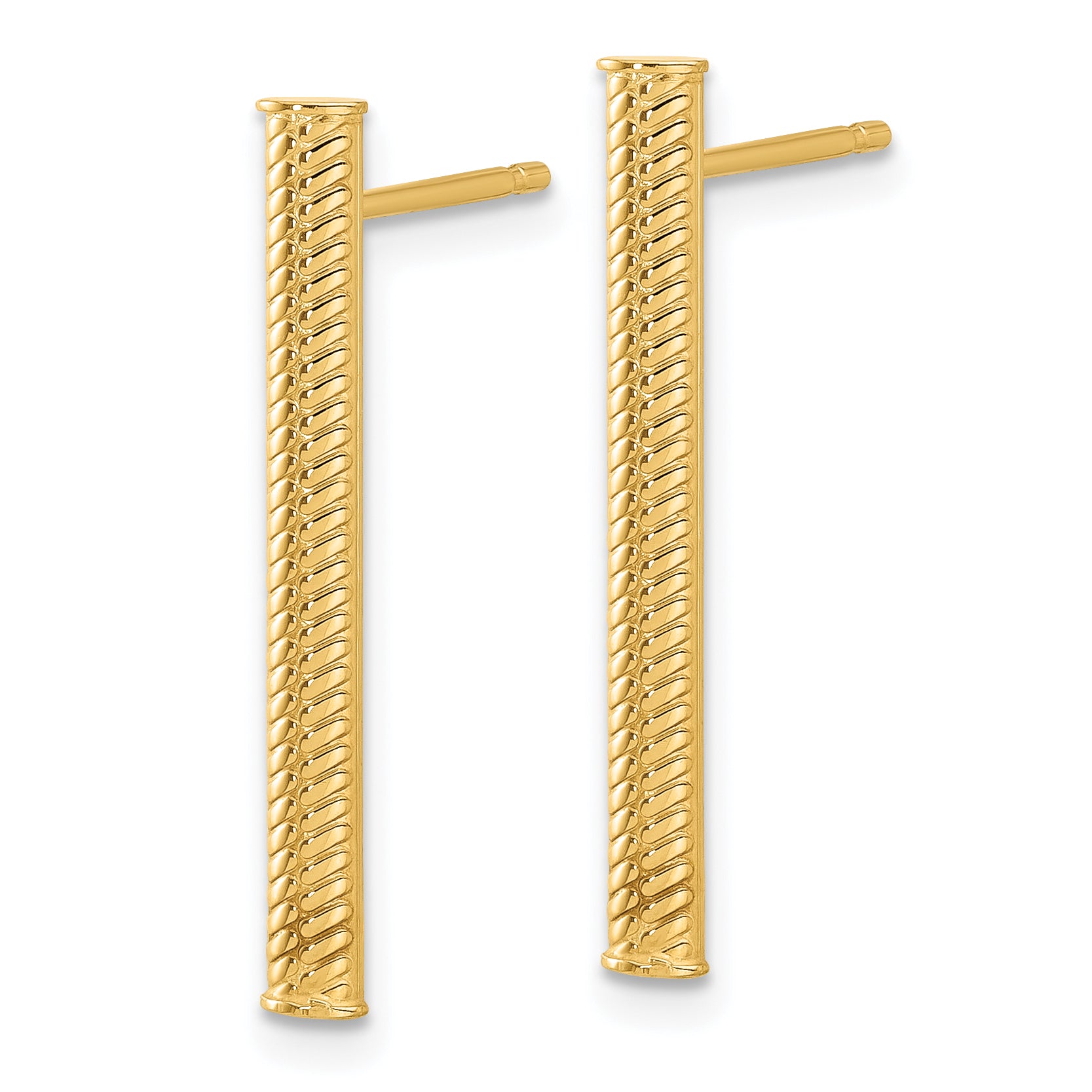14K Polished and Textured Bar Post Earrings Secondary image