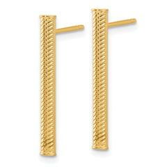 14K Polished and Textured Bar Post Earrings