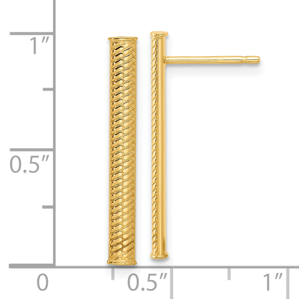 14K Polished and Textured Bar Post Earrings