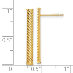 14K Polished and Textured Bar Post Earrings