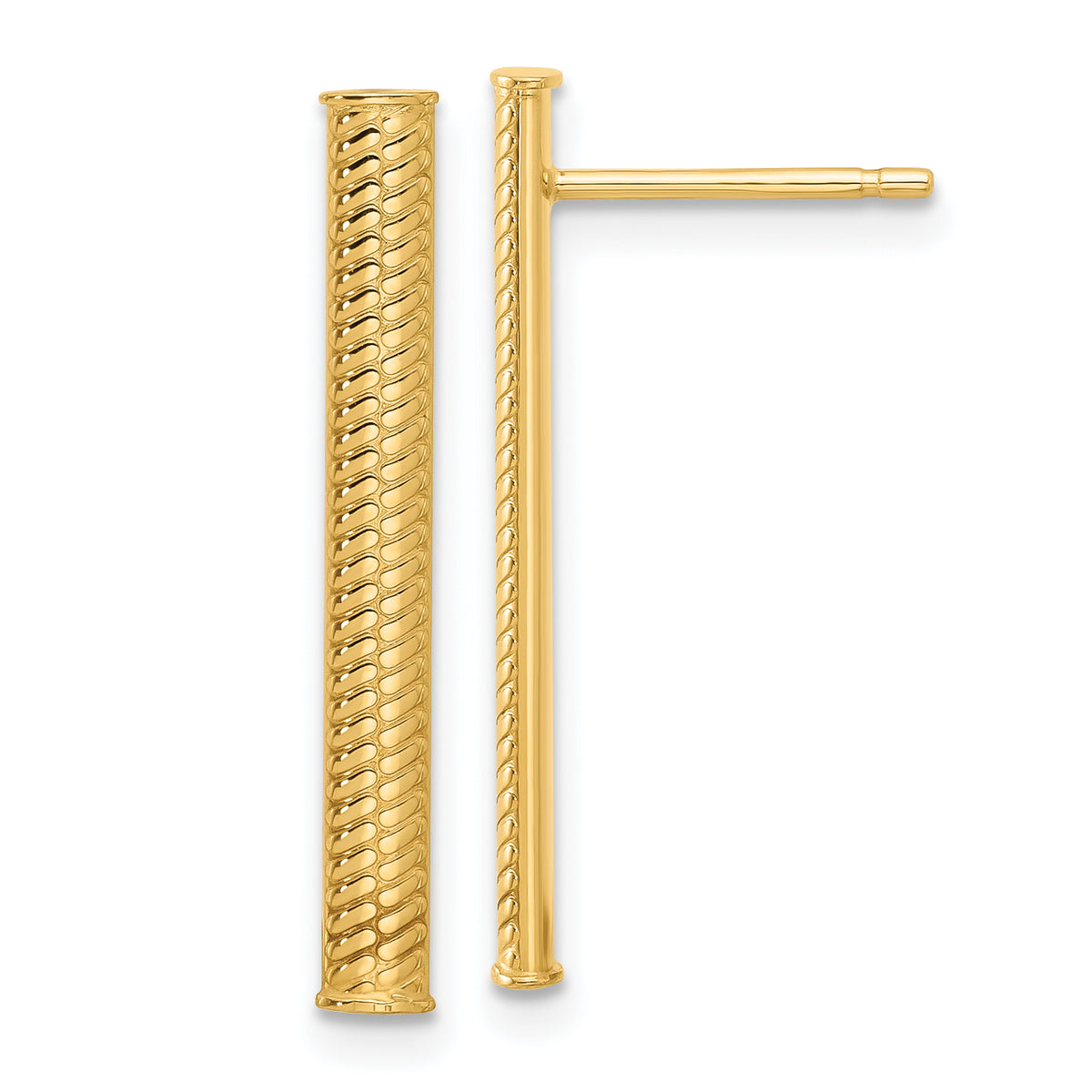 14K Polished and Textured Bar Post Earrings