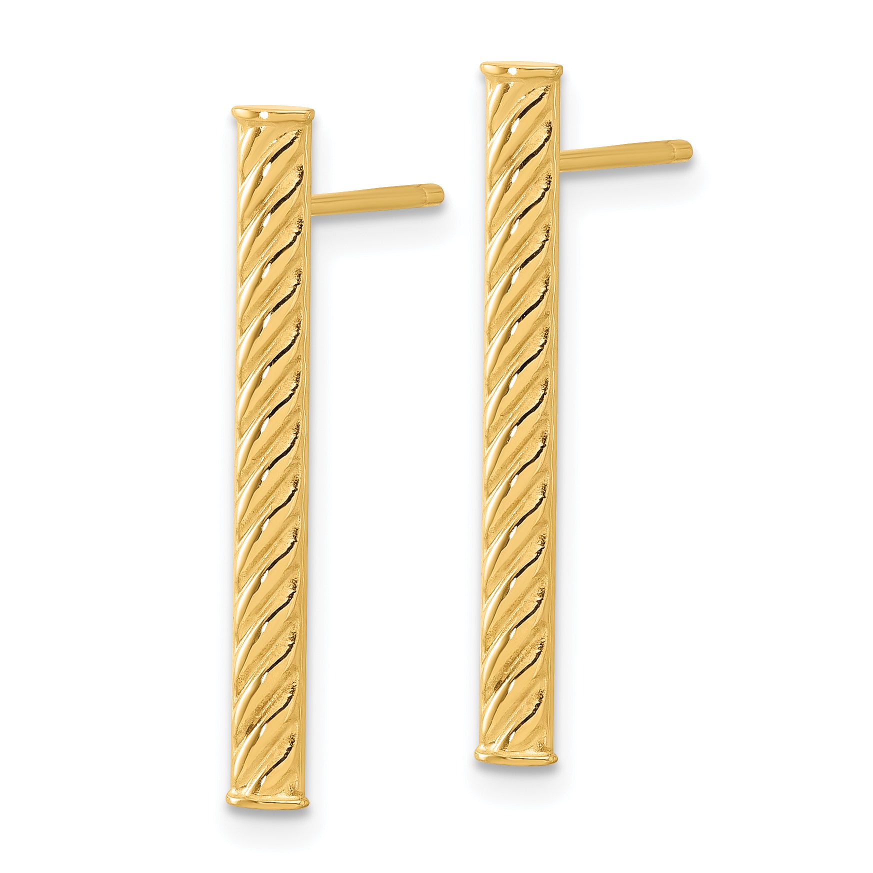 14K Polished and Textured Bar Post Earrings Secondary image