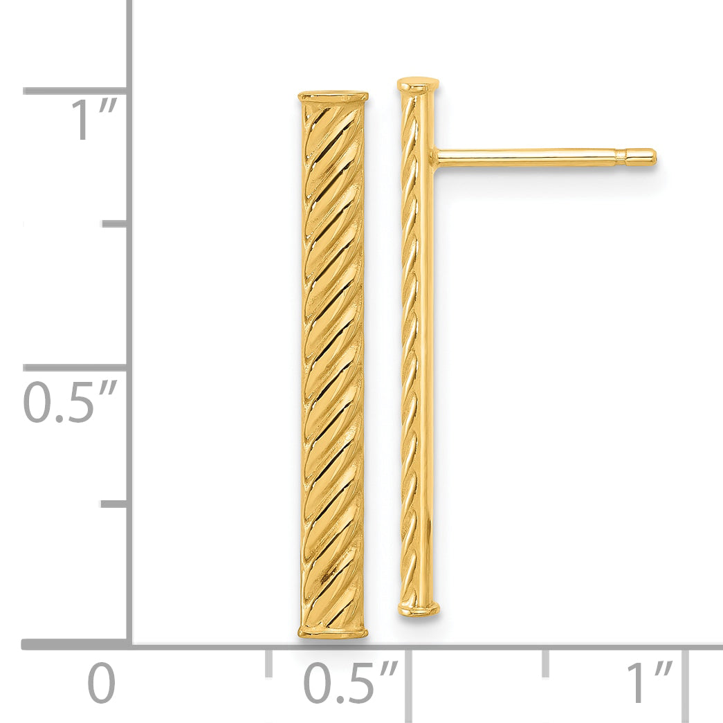 14K Polished and Textured Bar Post Earrings