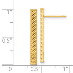 14K Polished and Textured Bar Post Earrings