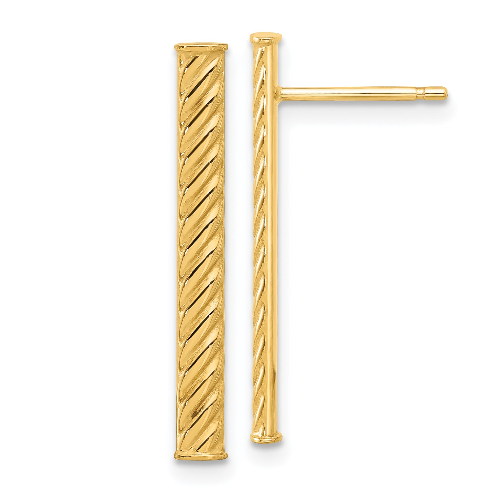 14K Polished and Textured Bar Post Earrings Main image