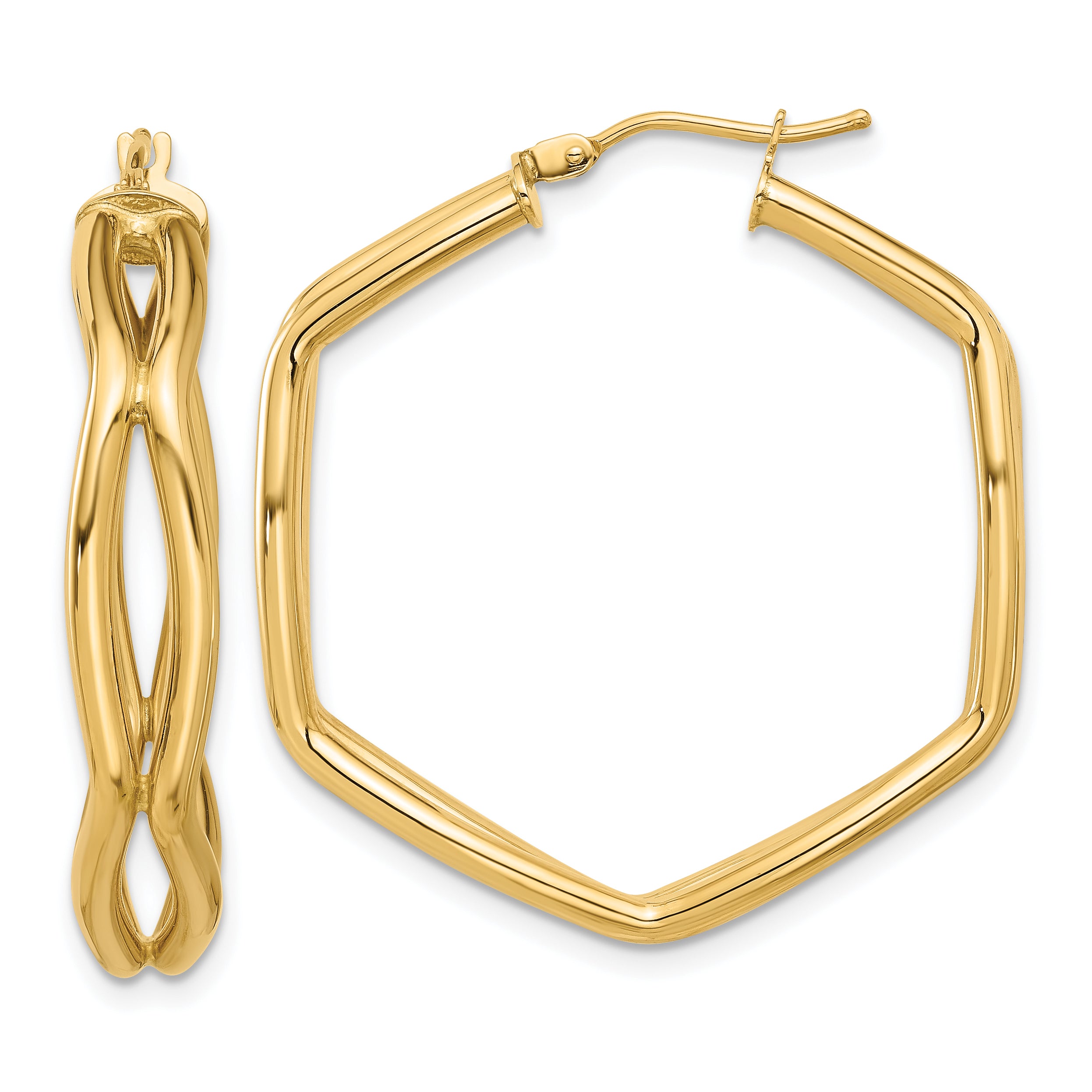 14K Polished Geometric Hoop Earrings Main image