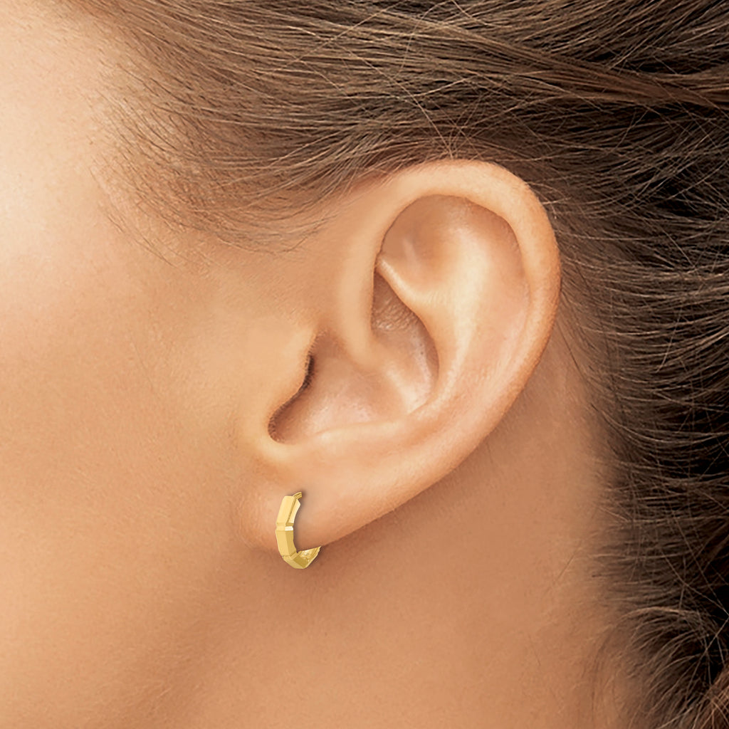 14K Polished and Diamond-cut Huggie Hoop Earrings