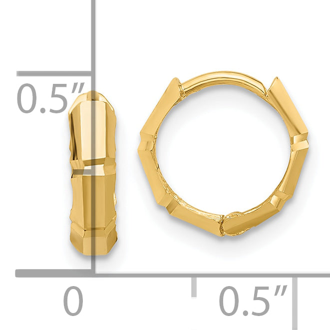 14K Polished and Diamond-cut Huggie Hoop Earrings
