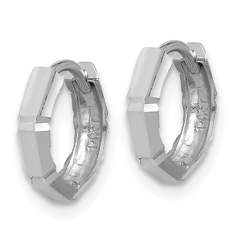 14K  White Gold Polished/Diamond-cut Huggie Hoop Earrings Secondary image