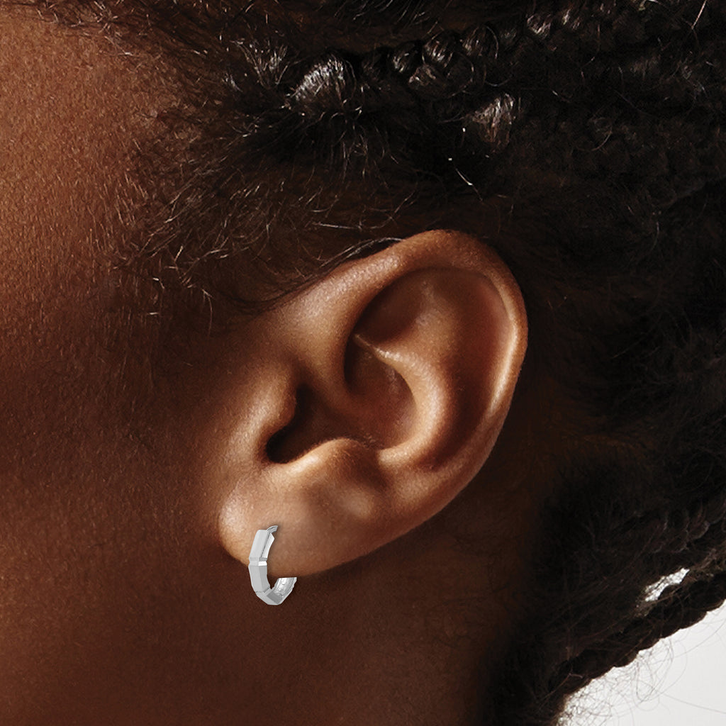 14K  White Gold Polished/Diamond-cut Huggie Hoop Earrings