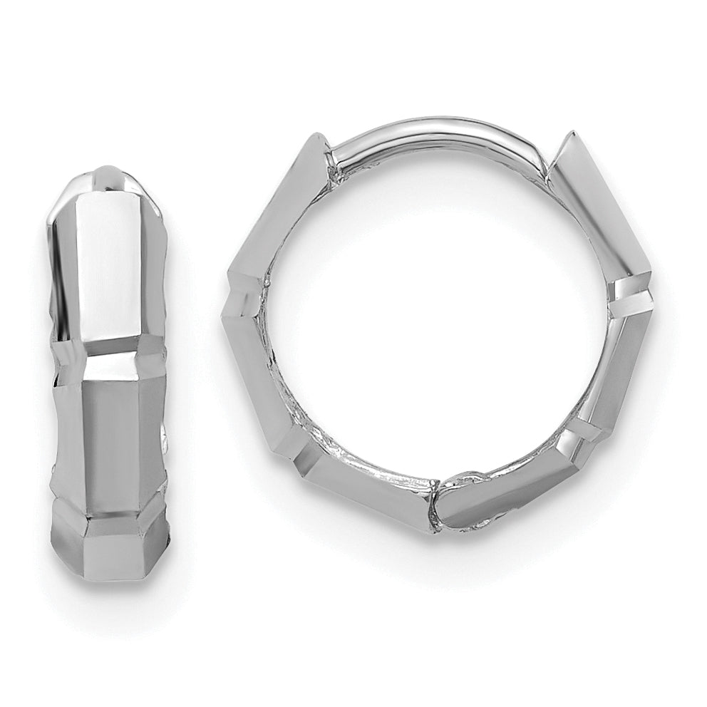 14K  White Gold Polished/Diamond-cut Huggie Hoop Earrings Main image