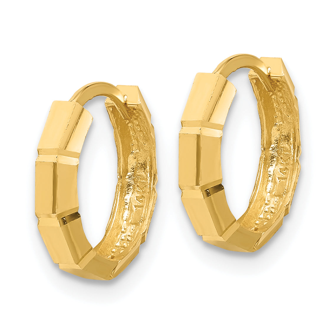 14K Polished and Diamond-cut Huggie Hoop Earrings Secondary image
