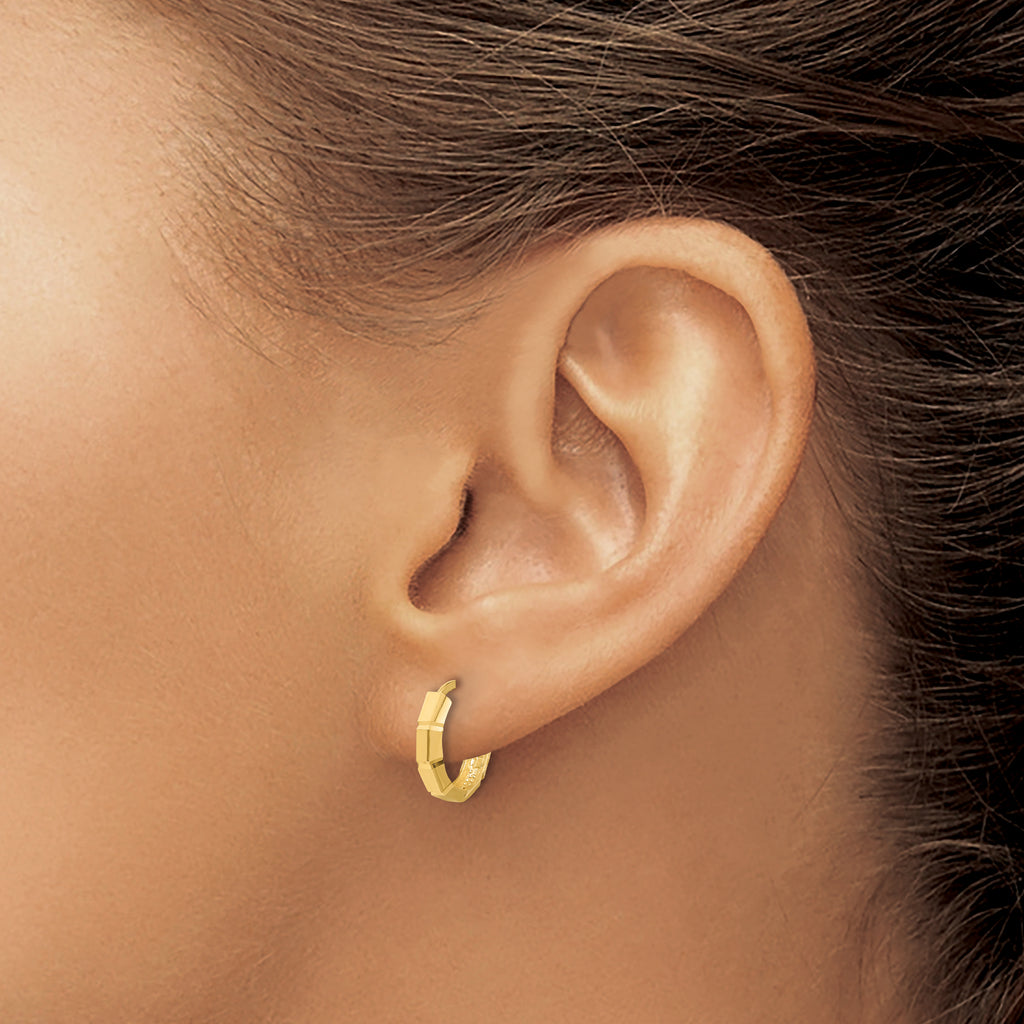 14K Polished and Diamond-cut Huggie Hoop Earrings