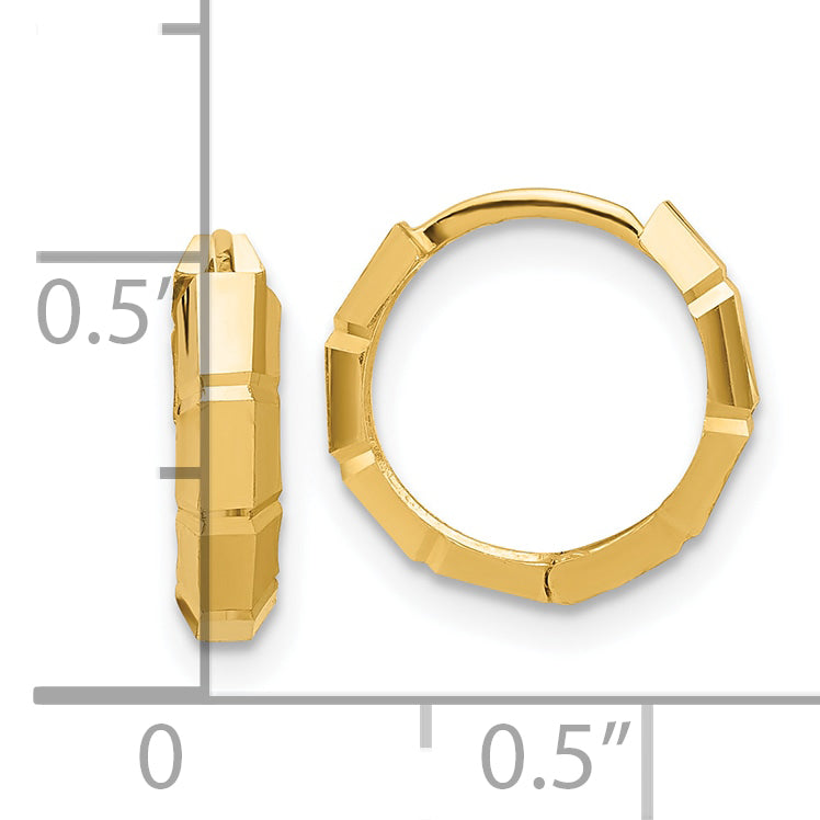 14K Polished and Diamond-cut Huggie Hoop Earrings