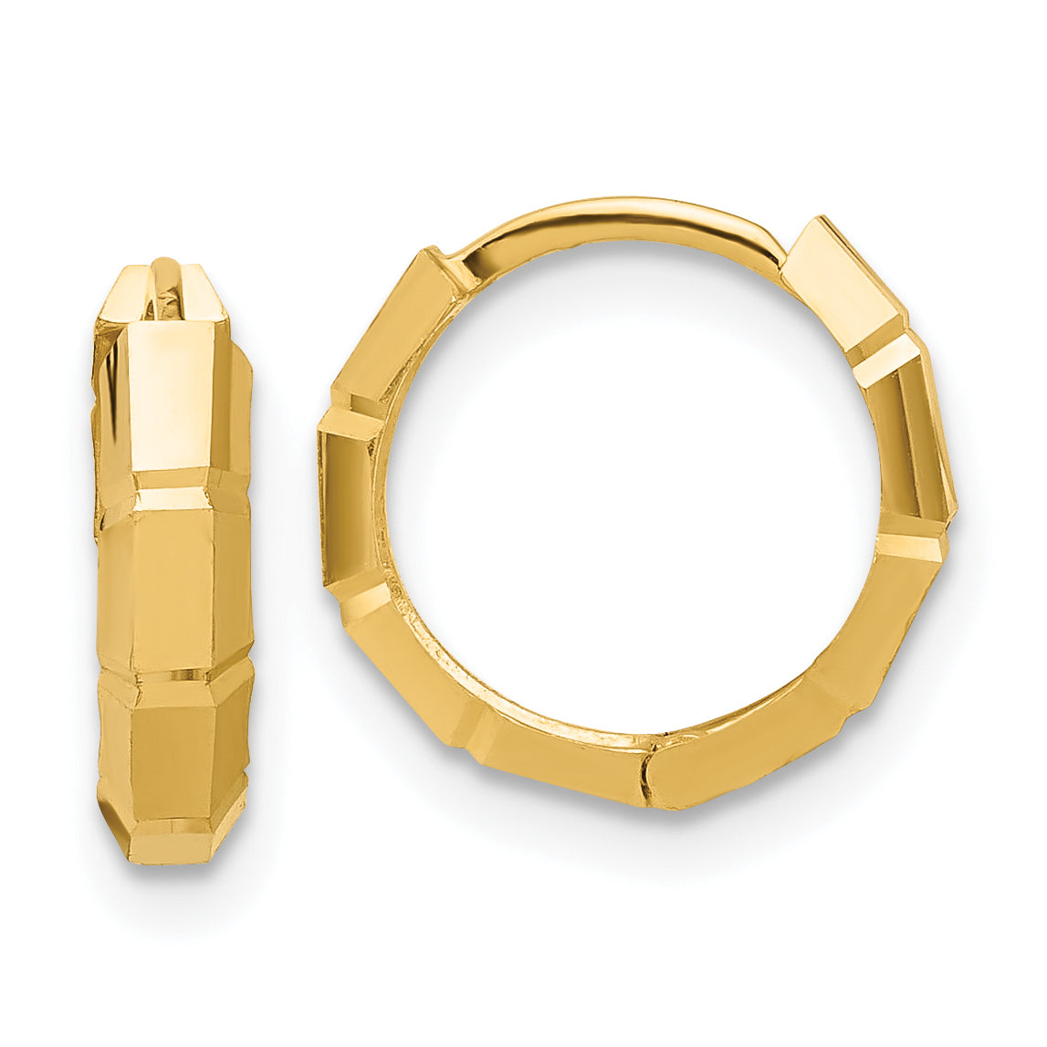 14K Polished and Diamond-cut Huggie Hoop Earrings