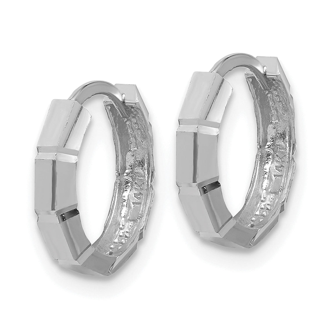14K White Gold Polished/Diamond-cut Huggie Hoop Earrings Secondary image