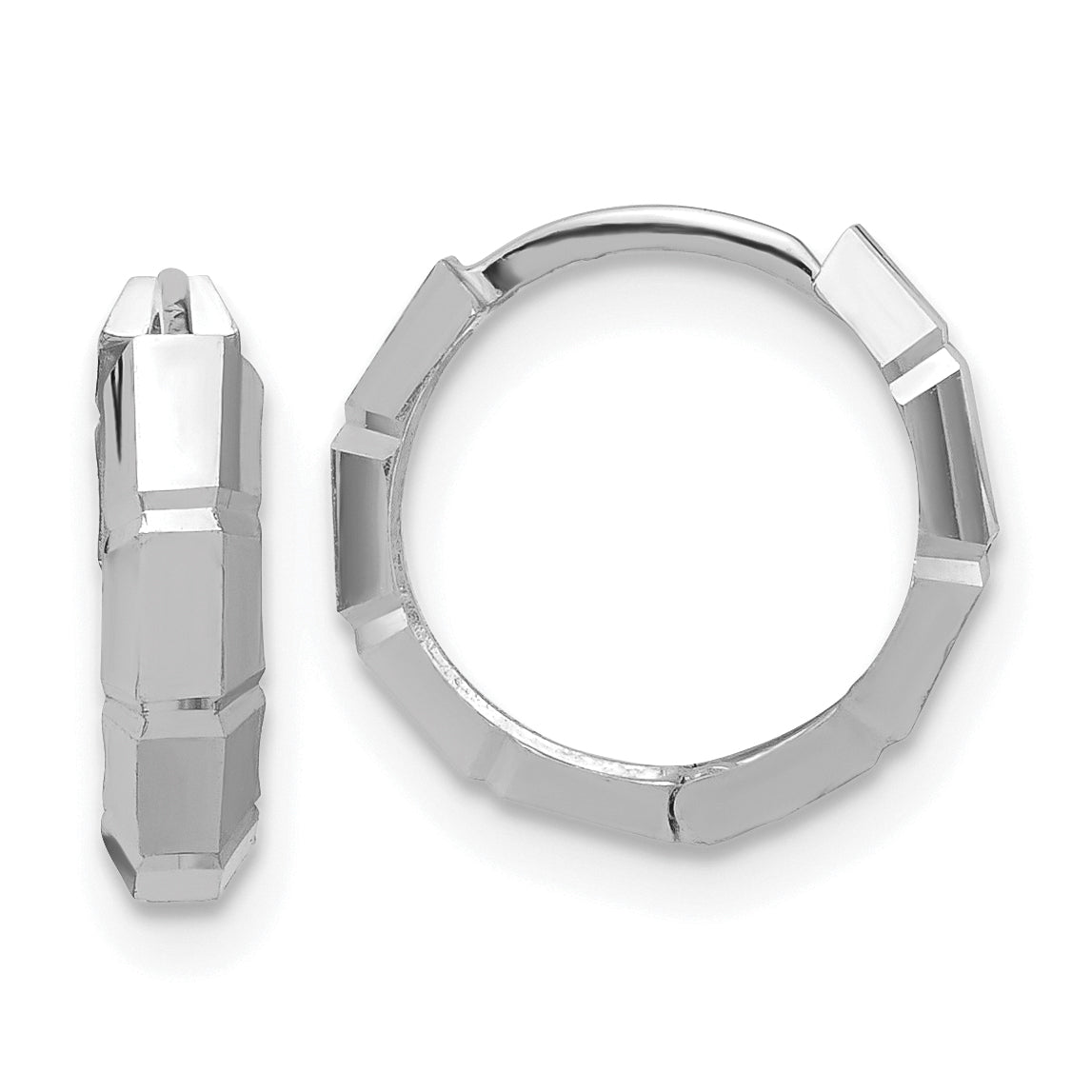 14K White Gold Polished/Diamond-cut Huggie Hoop Earrings Main image