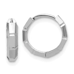 14K White Gold Polished/Diamond-cut Huggie Hoop Earrings