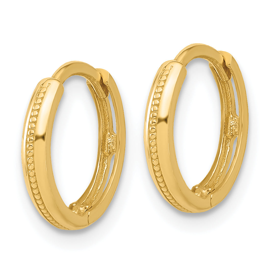 14K Polished and Textured Huggie Hoop Earrings