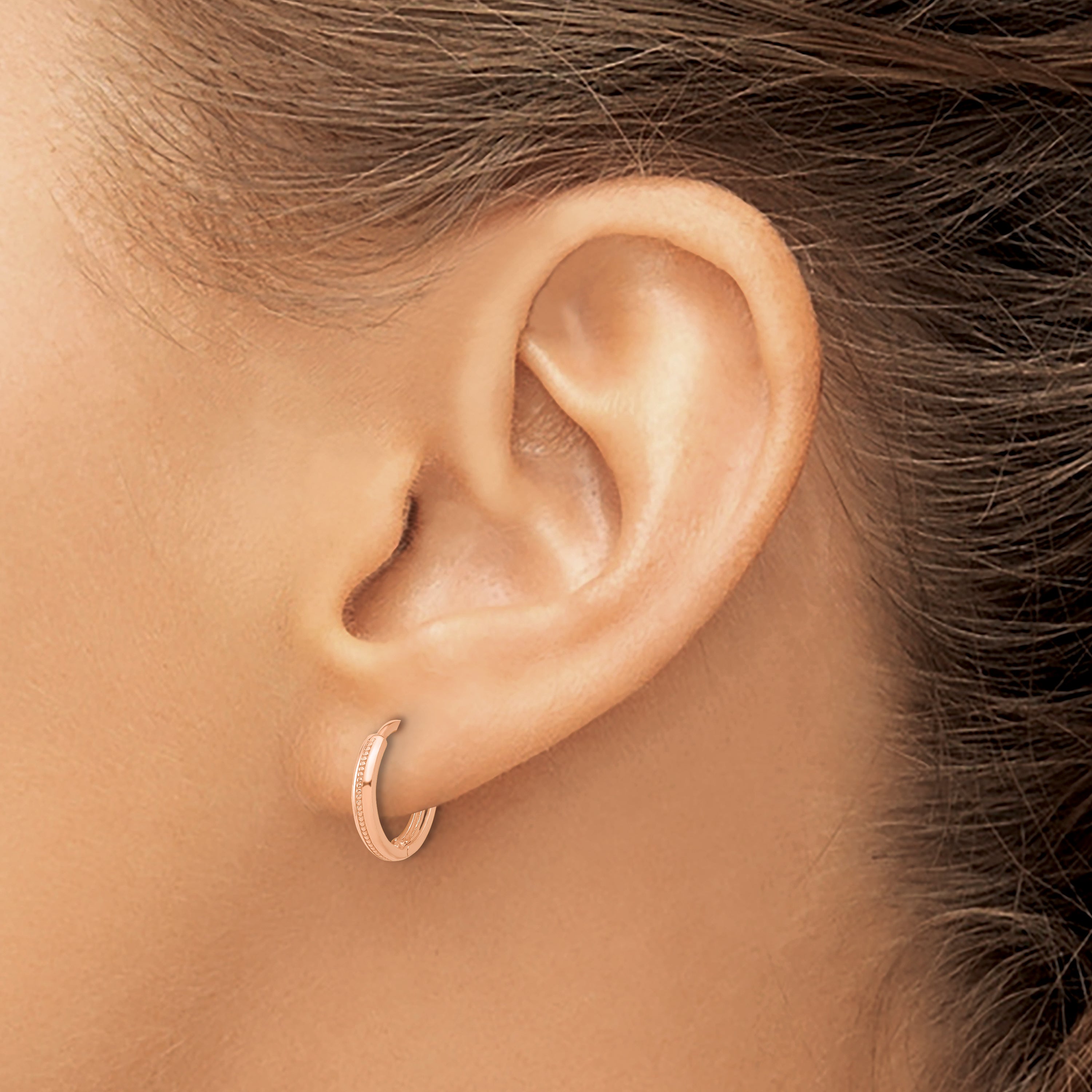 14K Rose Gold Polished and Textured Huggie Hoop Earrings