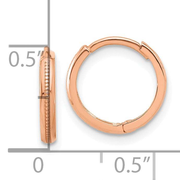 14K Rose Gold Polished and Textured Huggie Hoop Earrings